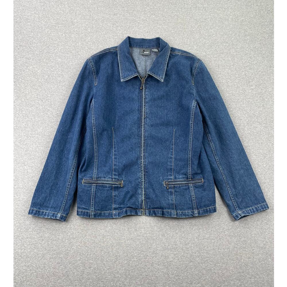 Vintage Liz Wear Denim Jacket Womens 14P Blue Medium Wash Jean Trucker Zip-Up